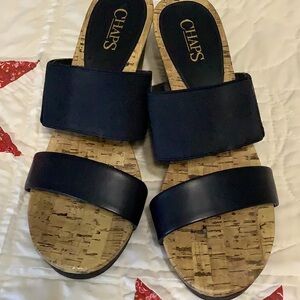 Chaps Women's Navy Double-Strap Cork Slide Sandals